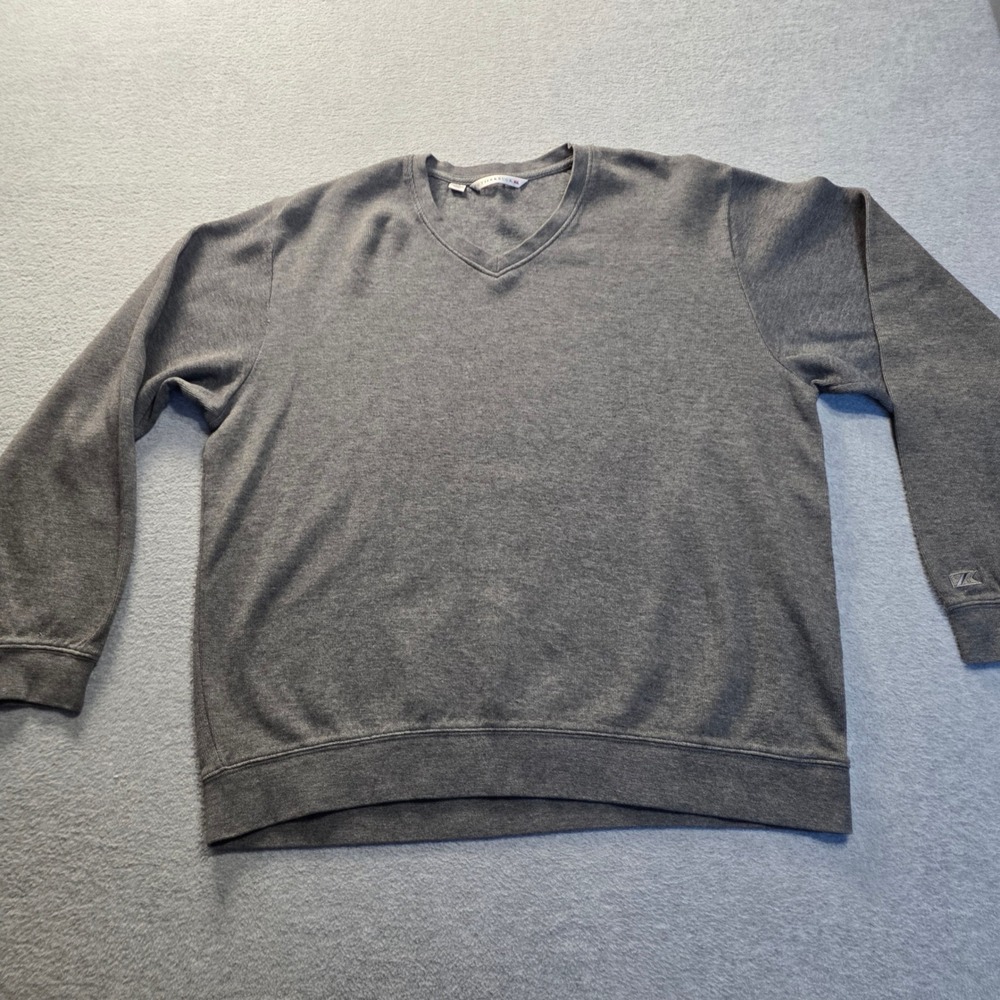 Cutter & Buck Mens Large V Neck Sweater Charcoal Gray Pullover Heather